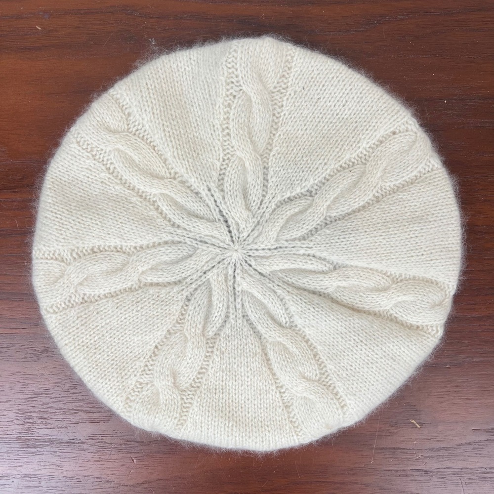 Charter Club Women Cream 100% Cashmere Cable Knit Beret Hat One Size Luxury